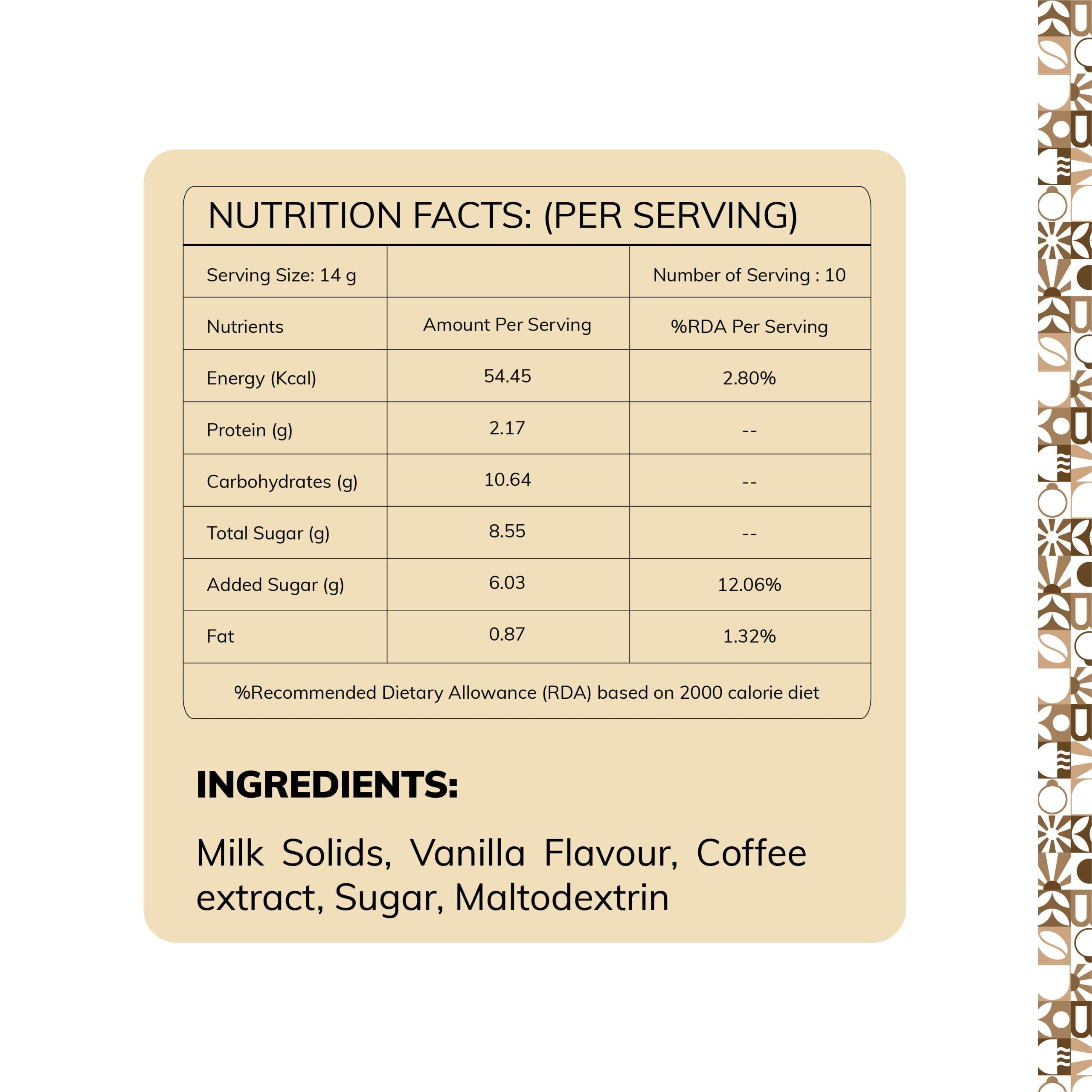 Vanilla Coffee Premix Sachet